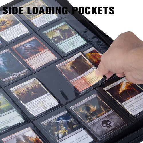 Card Binder - 16 Pocket Trading Card Holder with 44 Sleeves | Zipper Album for TCG & Sports Cards - Black
