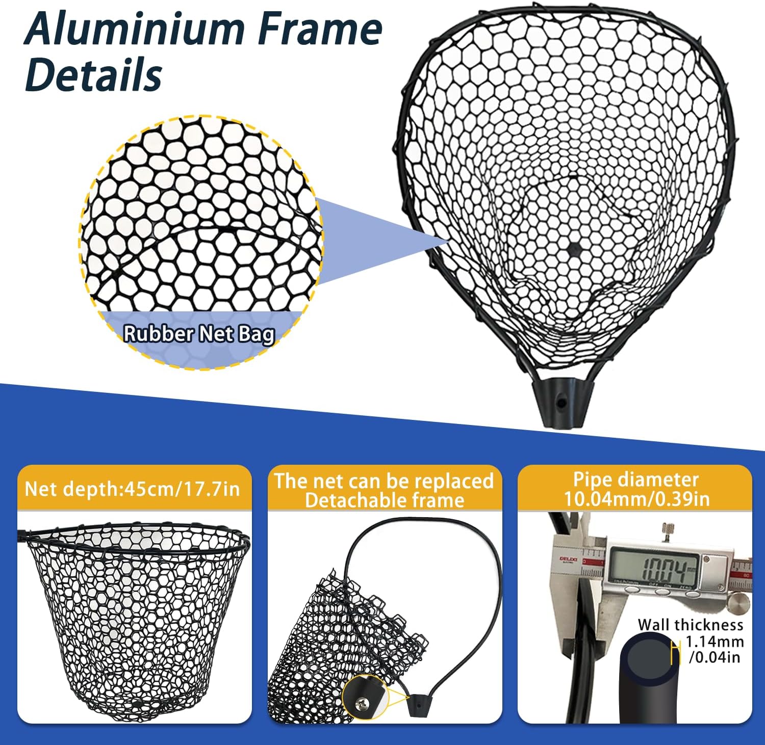 Telescoping Rubber Fishing Net - 64"/46" Long Silicone Landing Net for Kayak & Saltwater Fishing