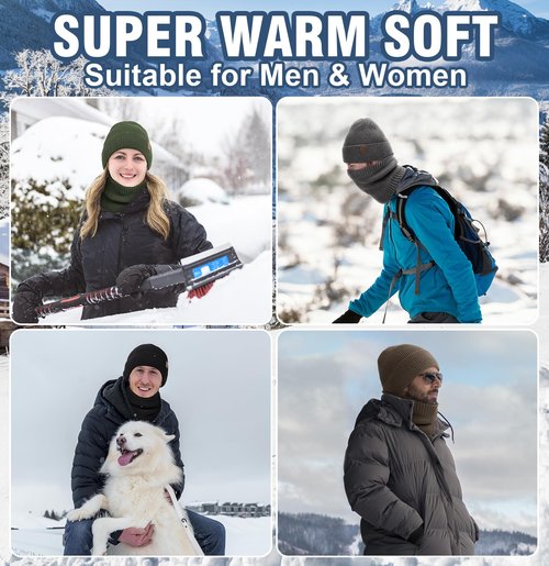 Wmcaps Fleece Lined Beanie & Neck Warmer Gift Set for Men – Windproof Winter Hat and Scarf, Soft Thermal Cold Weather Gear for Skiing, Hiking, Outdoor Work