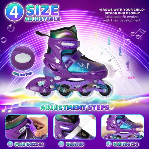 Nattork Adjustable Inline Skates for Kids & Teens with Flashing Light-Up Wheels, Gradient Color ABEC-7 Bearings for Smooth Glide, Safe & Durable Sizing Adjustable Skates Purple
