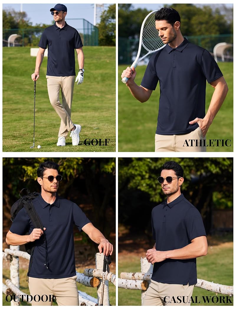 COOFANDY Men's Quick Dry Polo Shirt with Pen Pocket - Navy Blue, XXL