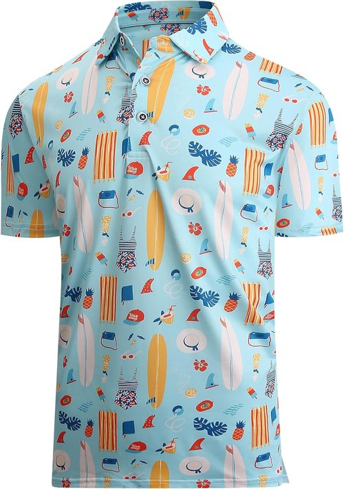 Damipow Men's Golf Polo Shirt - Moisture-Wicking Dry Fit Short Sleeve | Hawaiian Style