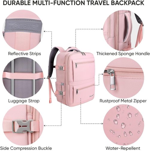 BALEINE Travel Backpack - Large Sturdy Laptop Bag for Business & Hiking | Pink Color
