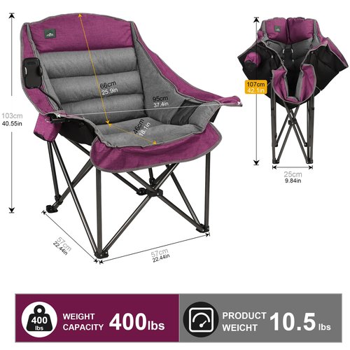 Northroad Oversized XL Padded Camping Chair w/Cell Phone Holder, Large Camp Lounge Chair, Foldable Lawn Chair w/Cup Holder,Carry Bag for Outdoor Hiking, Beach, Picnics, Heavy-Duty 400-lbs Capacity