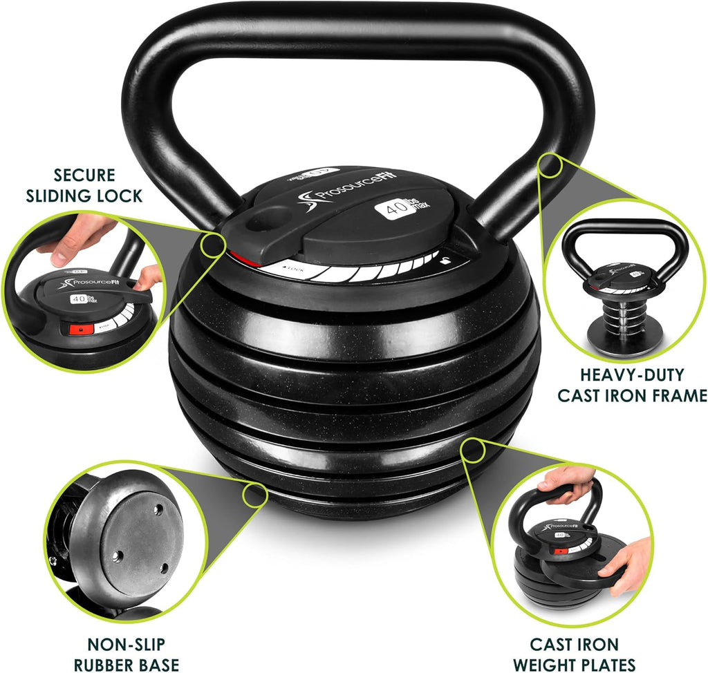 ProsourceFit Adjustable Kettlebell Weight Set - 40 lb Cast Iron for Home Gym Strength Training