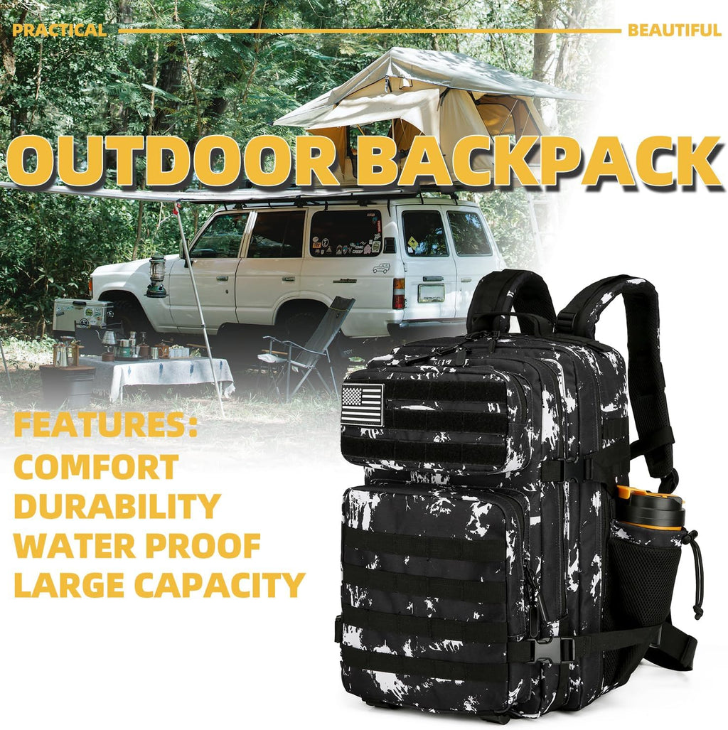 Skiennix 25L Tactical Backpack - Military-Grade Molle Design for Men & Women | Black Lightning Color
