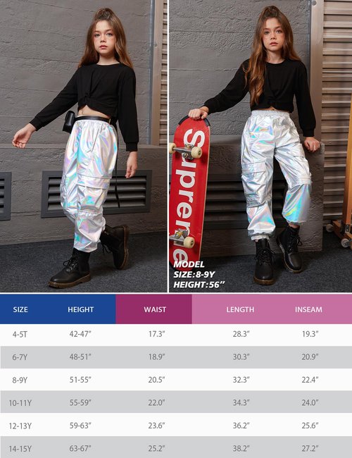 Perfashion Metallic Cargo Pants 4 5t for Girls Silver Hip Hop Dance Joggers Sweatpants for Little Girls Disco 80 S