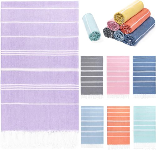 Aegero Turkish Beach Towel - Oversized 36"x71" Quick Dry Sand-Free Lightweight Travel Towel | Purple