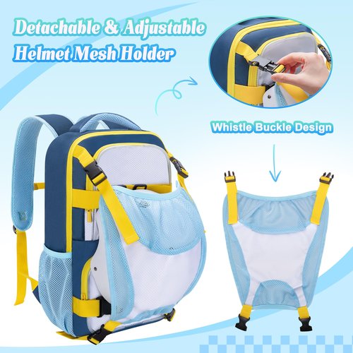 GOBUROS Skateboard Backpack with Adjustable Board Straps and Detachable Helmet Holder, Small Skateboard Bag with Multiple Storage Pockets for Sports, Blue