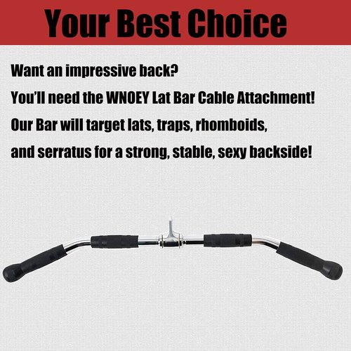 LAT Bar Cable Attachment with Rubber Handgrips, Deluxe Heavy Duty Solid Curl Bar Revolving Hanger Home Gym Cable Attachments (35.5 in Lat Bar)