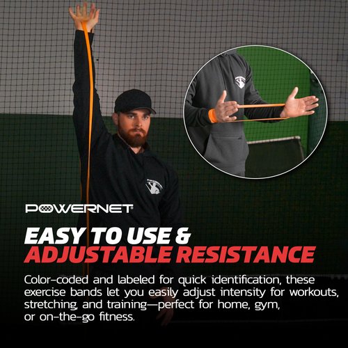 PowerNet Resistance Exercise Bands, Heavy-Duty Color-Coded Progressive Resistance Bands, Workout Equipment for Home Gym Stretching & Training
