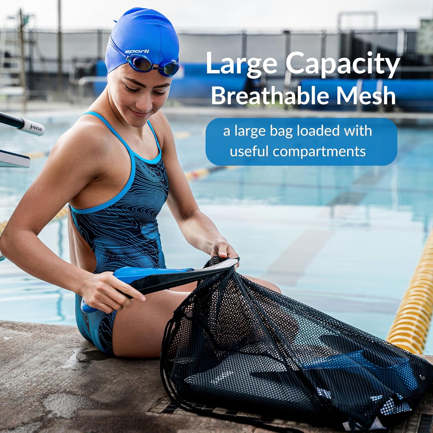 Sporti Mesh Drawstring Swim Bag - Lightweight Backpack for Swimmers | Ideal for Beach Use