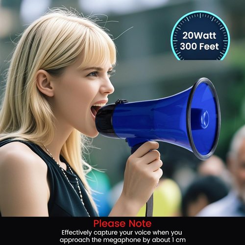 MyMealivos 20W Megaphone Bullhorn - Portable with Siren & 240s Recording | Volume Control, 300ft Range