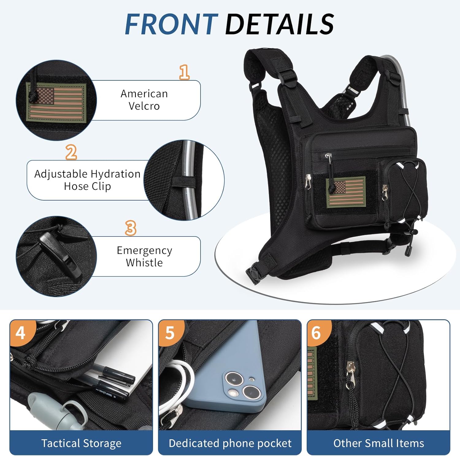 Skiennix Running Vest - Lightweight Adjustable Chest Pack with Pistol Holster & 1.5L Water Bladder