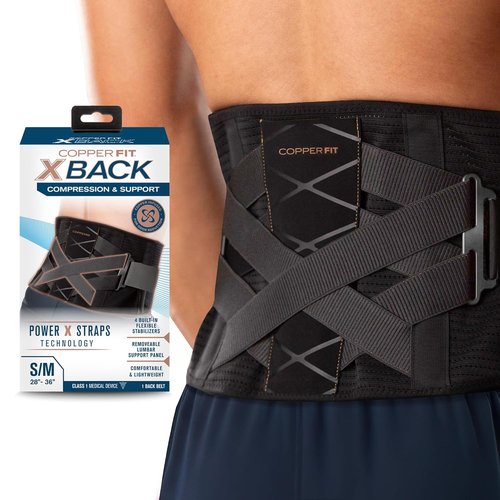 Copper Fit X-Back Brace | Adjustable Lumbar Support for Lower Back Pain Relief (Small/Medium)