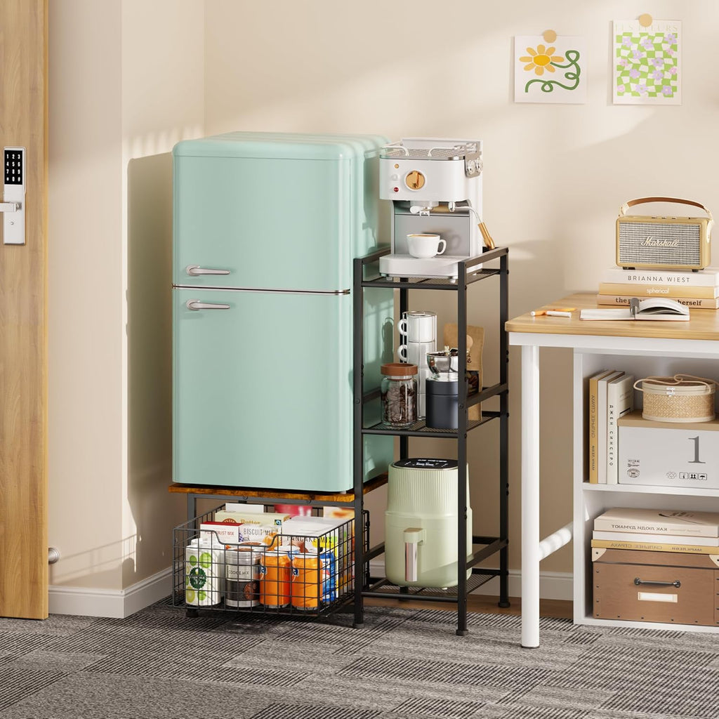 Yuyetuyo Mini Fridge Stand - Stylish Coffee Bar & Wine Cabinet Storage for Dorm, Apartment, Office
