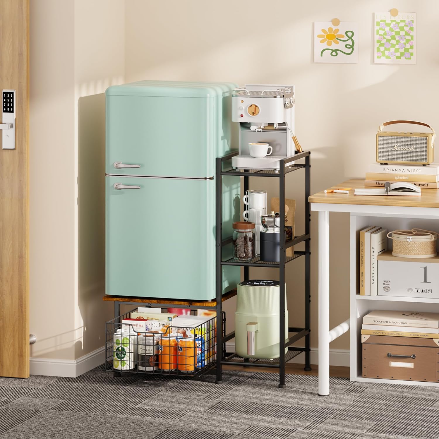 Yuyetuyo Mini Fridge Stand - Stylish Coffee Bar & Wine Cabinet Storage for Dorm, Apartment, Office