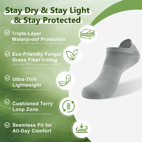RANDY SUN Waterproof Running Socks Low Cut – Lightweight Cushion, Breathable Juncao Lining for Runners 1 pair Grey,M