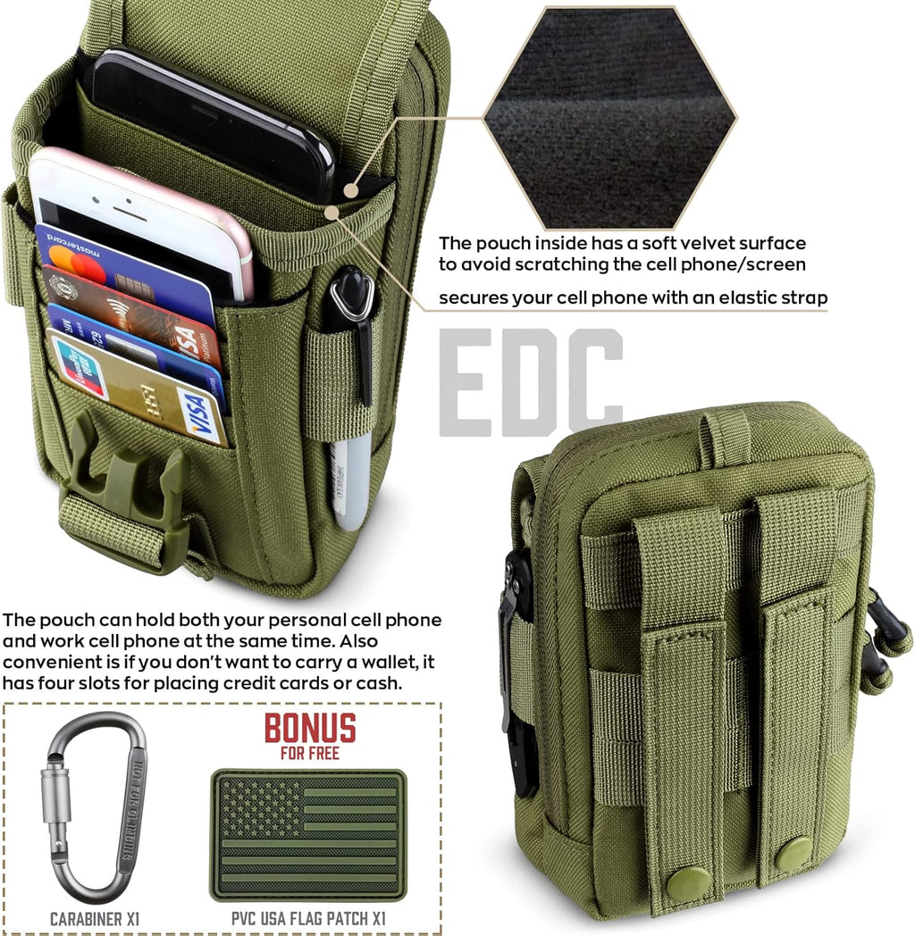WYNEX Tactical Compass Phone Pouch - Large Molle Smartphone Holster with Double Capacity & Carabiner