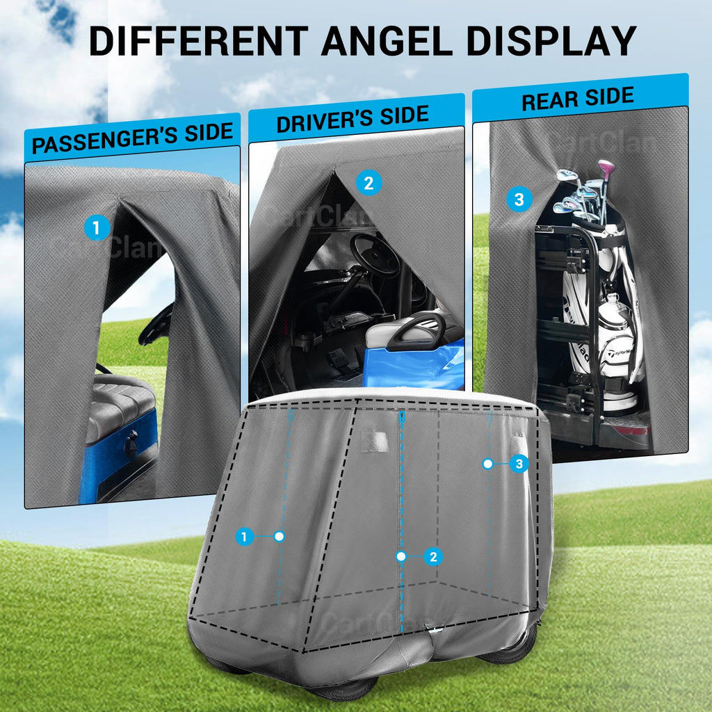 Universal Golf Cart Cover, 420D Waterproof Windproof Golf Cart Cover with Storage Bag, Suitable for Most 2/4 Passenger EZGO, Yamaha, Club Car Golf Carts, Grey