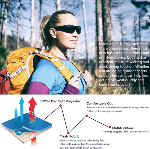 HovSiyla Women's Short Sleeve Shirts Quick Dry T-Shrit UV Sun Protection Outdoor Running Hiking Workout Tops