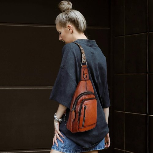 HESHE Leather Sling Bag - Stylish Crossbody with Multi-Pockets | Ideal Travel Chest Bag for Women