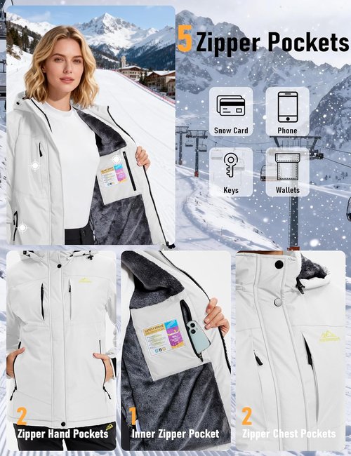 MAGCOMSEN Women's Ski Jacket - Waterproof Insulated Winter Coat with Fleece Lining | Warm & Windproof