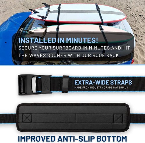 Hang 11 Surfboard Roof Rack - Soft Padded Design with No-Scratch Buckles | Fits Most Vehicles, Carries Up to 6 Boards