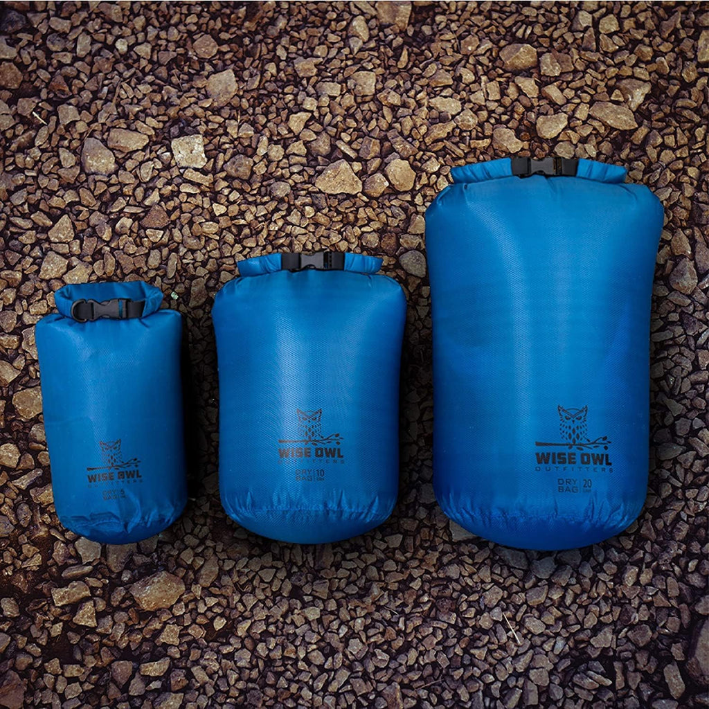 Wise Owl Outfitters Waterproof Dry Bag 3-Pack - Lightweight & Airtight 5L/10L/20L for Kayaking, Beach & Travel