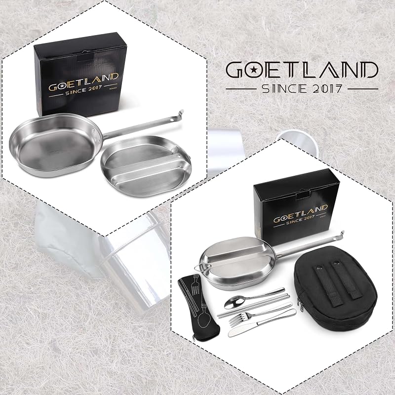 GI Type 304 Stainless Steel Mess Kit Plate Set with Utensils – Camping Dinnerware, Outdoor Eating Kit