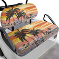 Renewold Women Men Golf Cart Seat Towel Blanket and Backrest Cover 2 Pack Set Elastic Cushion Covers Universal Fit Most 2 Person Seats Decor Accessories Coconut Tree Sunset Birds