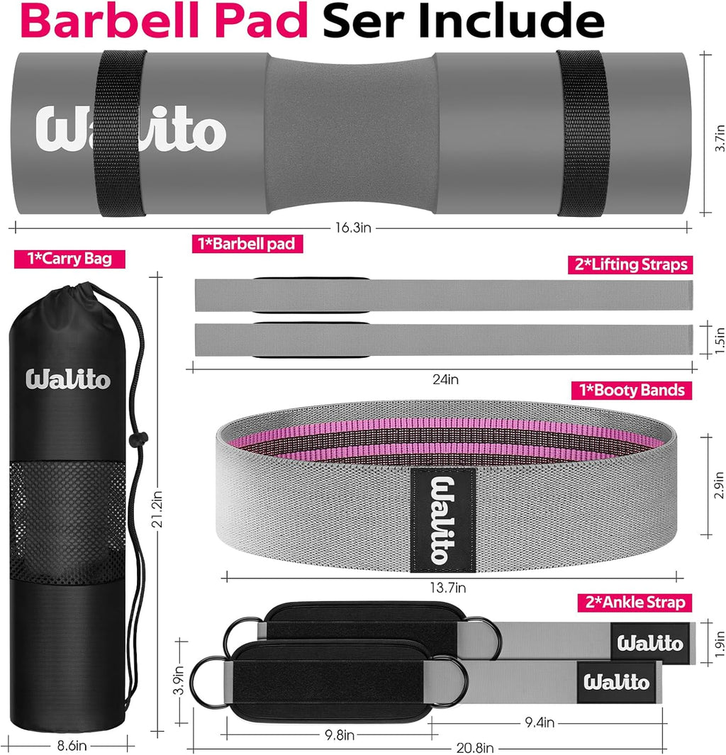 WALITO Barbell Pad Set - 8-Piece Gym Accessories for Women | Includes Ankle Straps & Resistance Bands