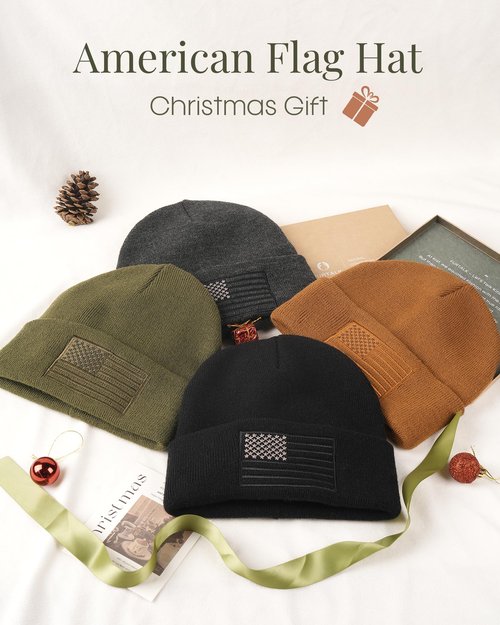 FURTALK American Flag Embroidered Beanie for Men Women Winter Hat Knitted Unisex Skull Cap Black