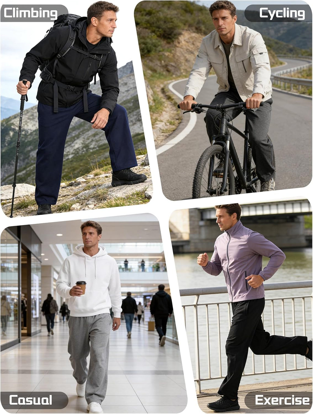 Skiennix Men's Athletic Joggers - Lightweight Open Bottom Sweatpants with Pockets | 4 Pack