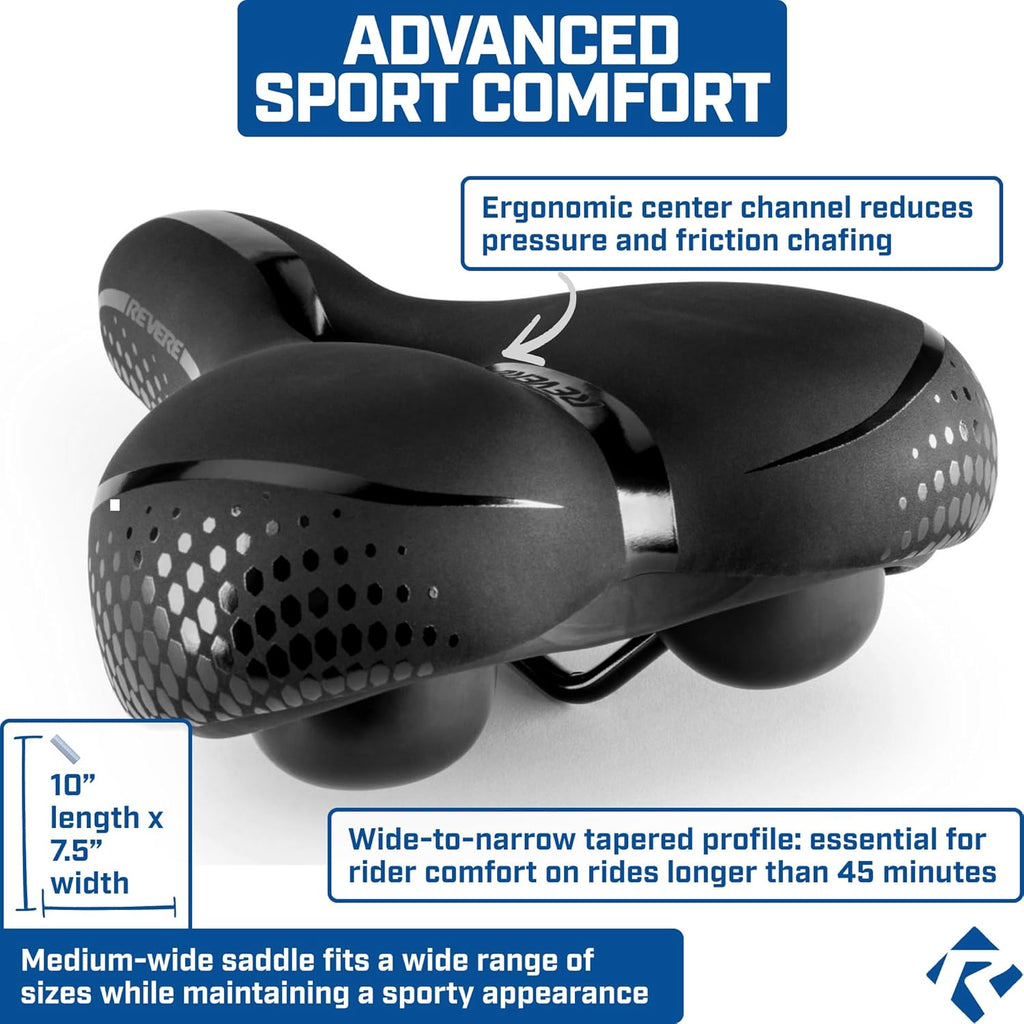 Revere Bike Seat - Performance Memory Foam Bicycle Saddle with Anti-Vibration Suspension | Waterproof for Road, MTB & E-Bikes