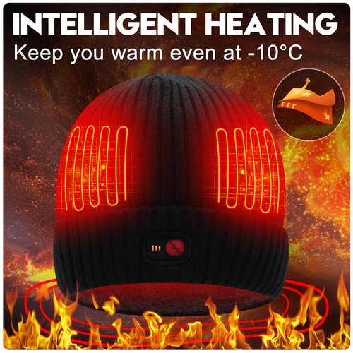 SVPRO Heated Beanie Hats for Men Women,Rechargeable Battery Heated Winter Hat Electric Knit Skull Cap,Outdoor Heated Hat Unisex Cold Weather Hats