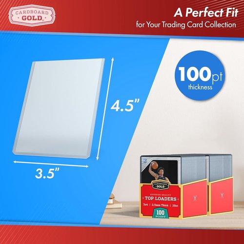 Cardboard Gold | 100pt Top Loaders for Cards - Premium 3x4 Inch Protectors - 100 Count Crystal Clear Sleeves