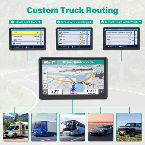 GPS Navigator for Car Truck RV, 7 Inch Touch Screen GPS for Car with 2026 Maps Free Lifetime Updates, Voice Turn-by-Turn Guidance, Speed Limit & Red Light Camera Alerts, Custom Truck Routing