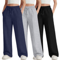 LessonZoo 3 Pack Girls Wide Leg Sweatpants Drawstring Baggy Pants Teen Girls Athletic Joggers Pants with Pockets 5-14Y(Navy Blue, Light Heather Gray, Black,11-12 Years)