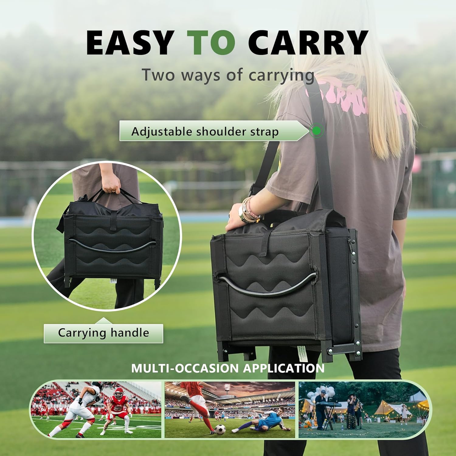 Skiennix Stadium Seats - Portable Bleacher Chairs with Back Support & Thick Padding | Black