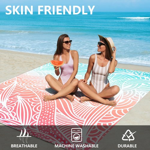 AISPARKY Beach Blanket Waterproof Sandproof Lightweight Durable Compact Sand Free Beach Mat for Beach Festival Travel Camping Hiking Picnic (Gradiant P&GN-Ripple, 79"×83"(4 Person))