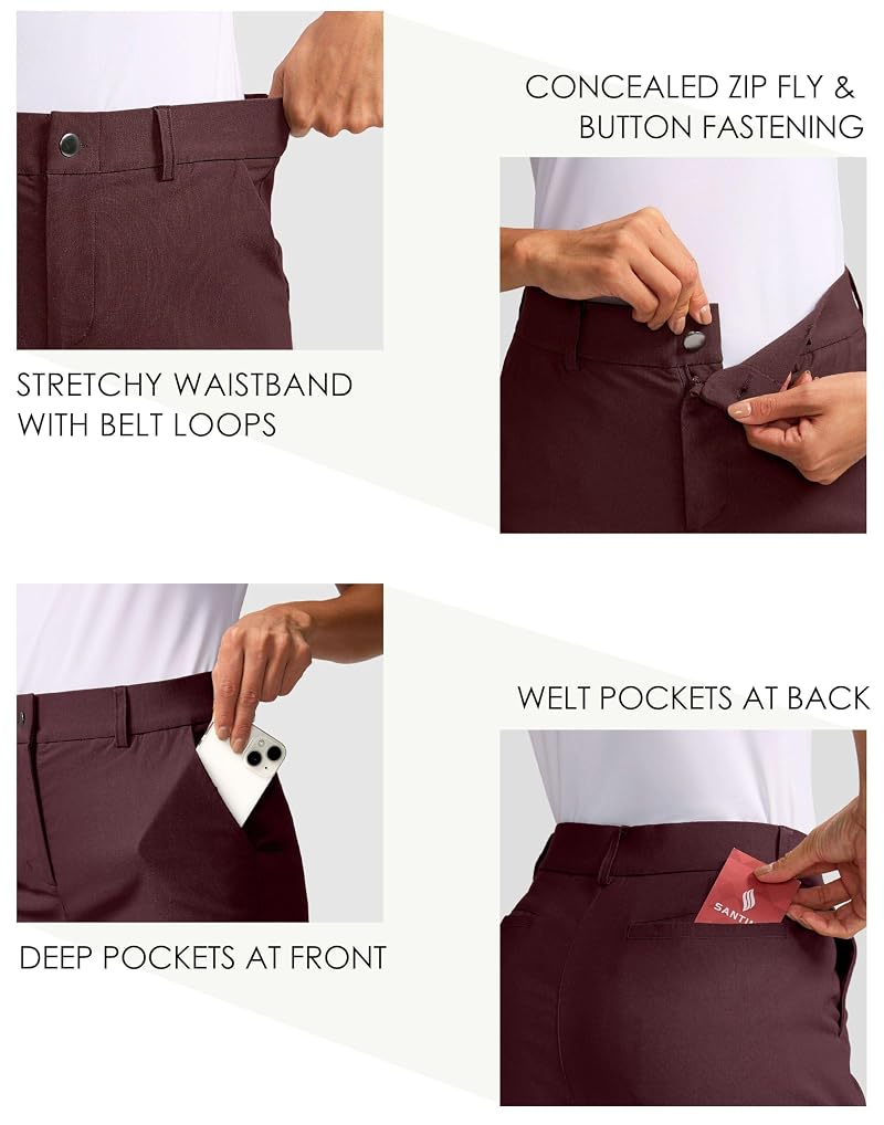 SANTINY Women’s 5" Quick Dry Golf Shorts with Pockets — Wine, Medium