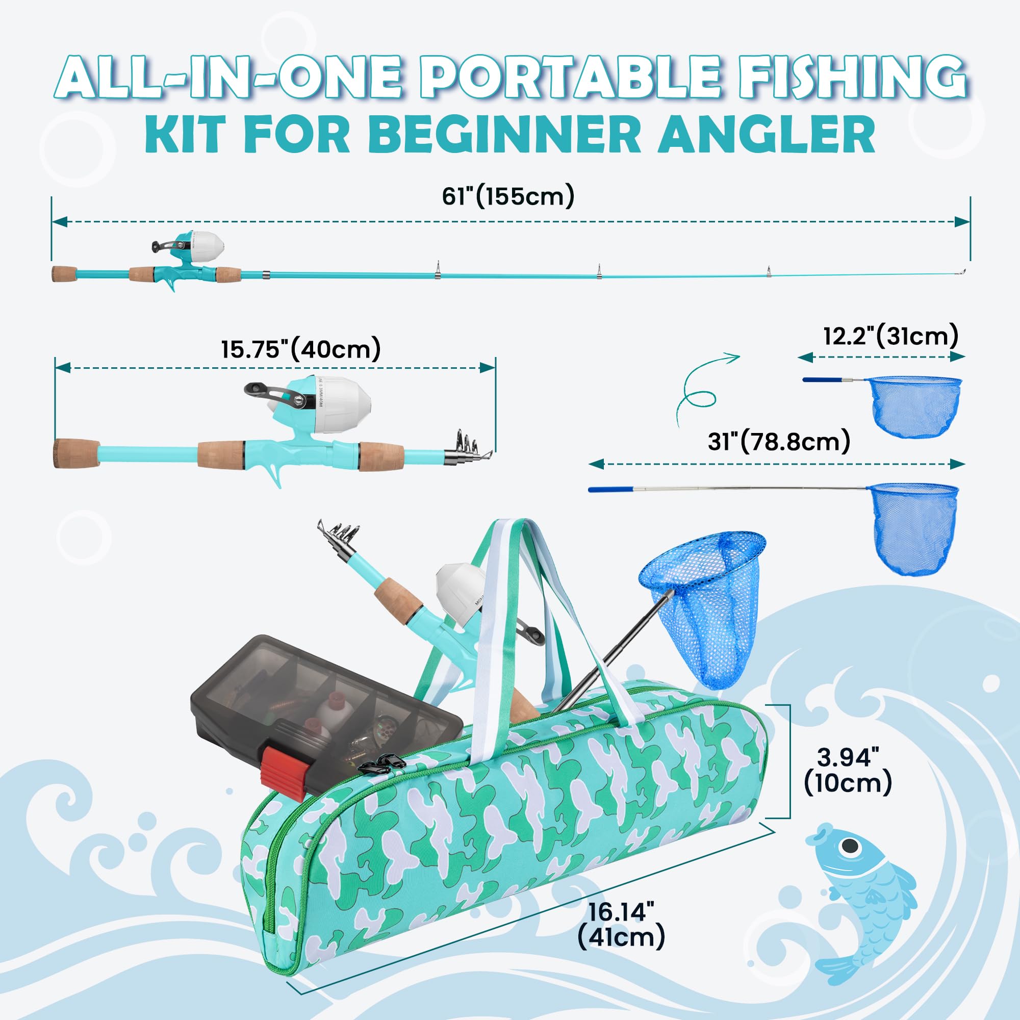 WIDDEN Kids Fishing Pole, Portable Telescopic Kids Fishing Poles for Boys and Girls, Fishing Rod and Reel Combo Kit with Tackle Box Bag Net, Best Fishing Pole for Toddler Youth and Beginners