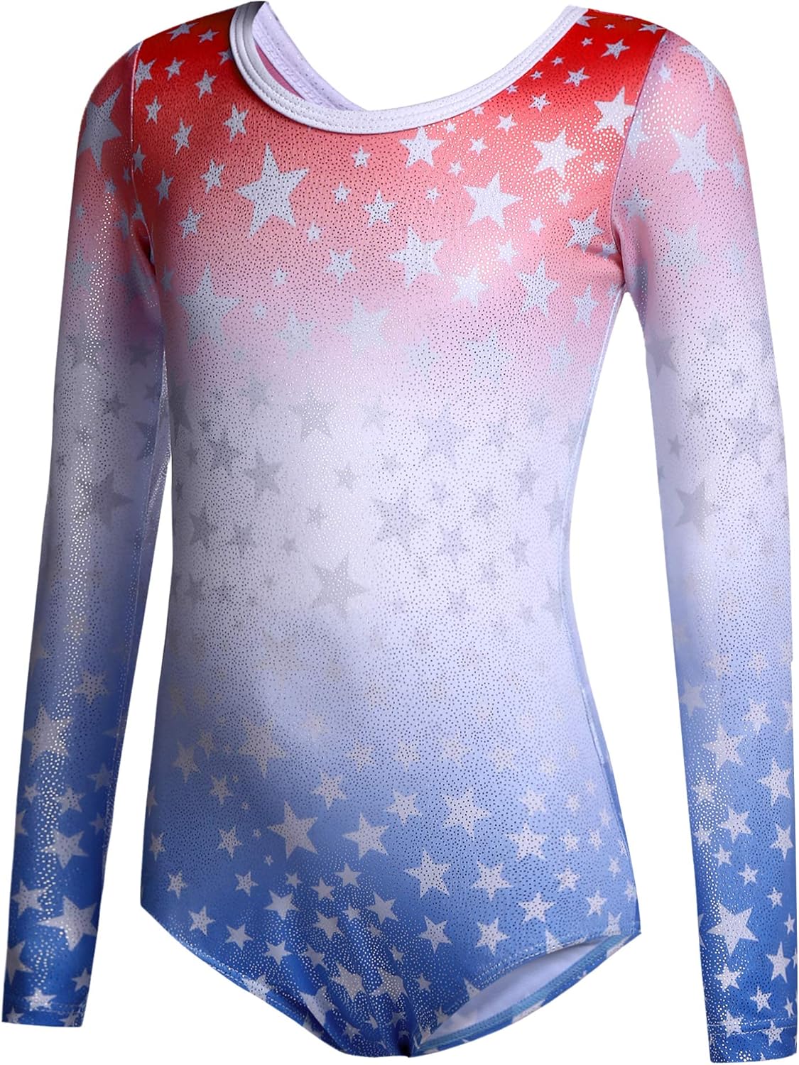 Zaclotre Girls Sparkling Stars Gymnastics Long Sleeve Leotards for Patriotic USA Kids