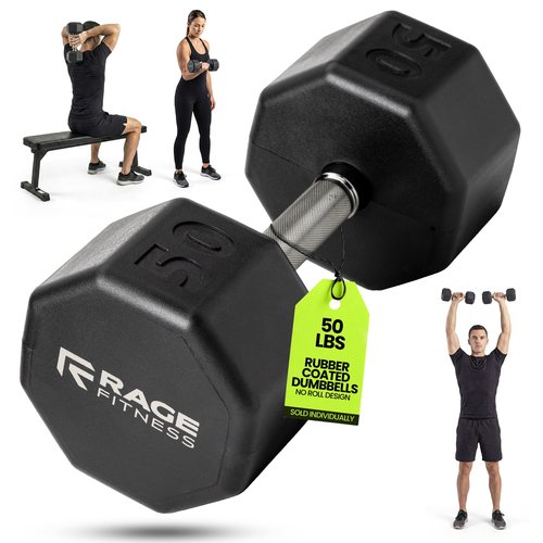 Rubber Coated Dumbbell - No Roll Design Easy-Grip Steel Knurled Handle, Weights Dumbbells Set for Strength Training - Ideal Weights Set for Home Gym - 10-60 LBS SOLD INDIVIDUALLY
