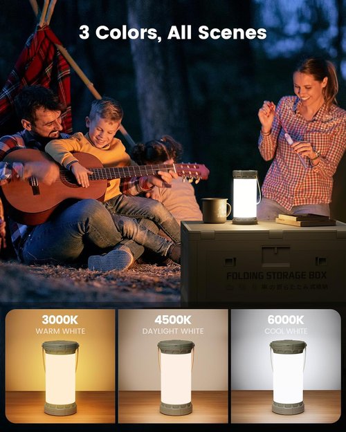 Glocusent LED Camping Lantern - Ultra Bright 1500LM, 200H Battery Life, 3 Colors & 5 Brightness Levels | Rechargeable Emergency Light
