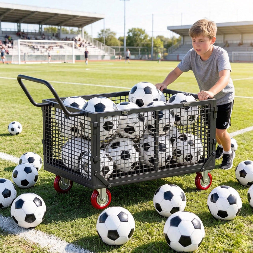 YOHKOH Ball Cart, Premium Portable Storage Locker with Wheels, Heavy-Duty Basketball or Volleyball Cart, Lockable Ball Bin for Sports Equipment, 38.6" W x 25" D x 34.3" H