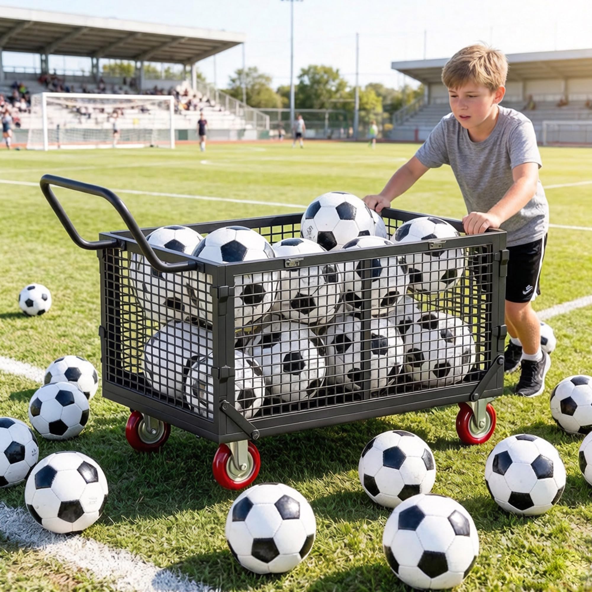 YOHKOH Ball Cart, Premium Portable Storage Locker with Wheels, Heavy-Duty Basketball or Volleyball Cart, Lockable Ball Bin for Sports Equipment, 38.6" W x 25" D x 34.3" H