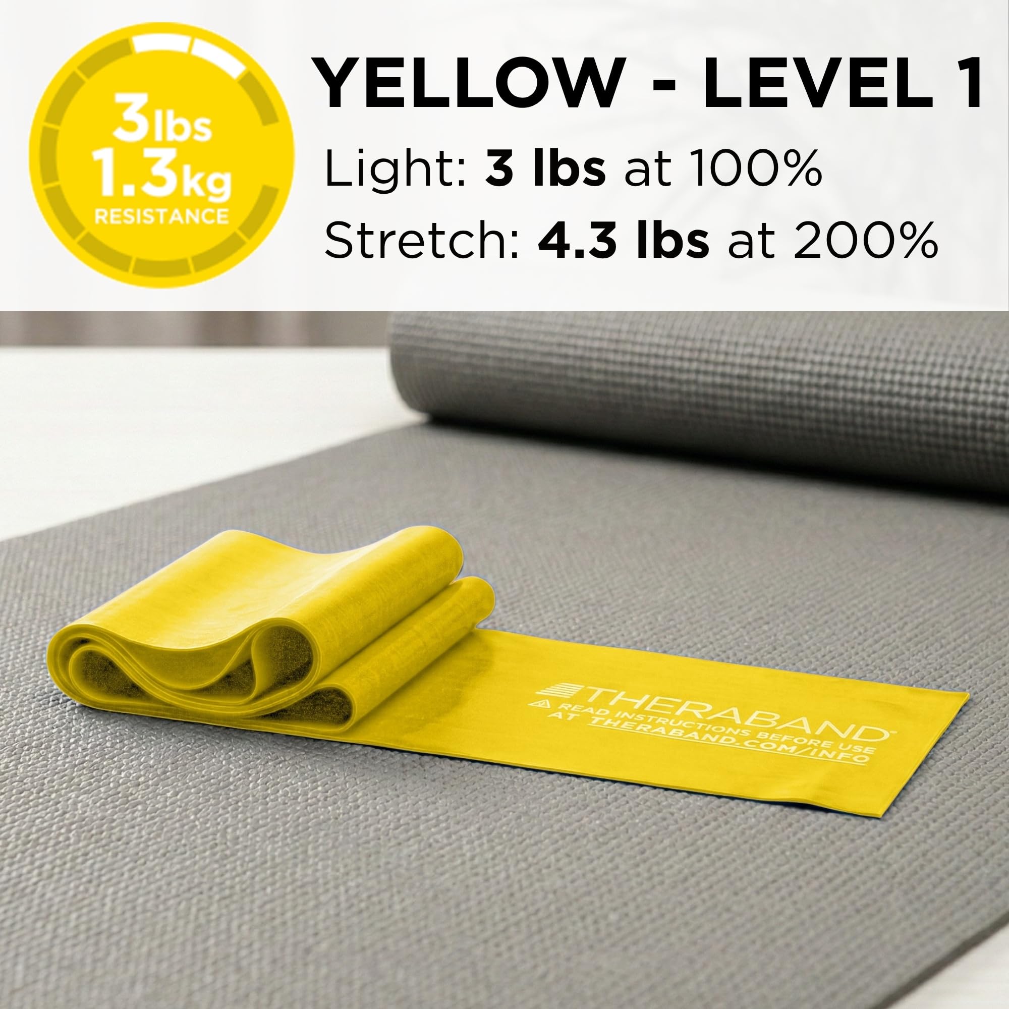 THERABAND Professional Resistance Band 6 Ft, Light Yellow Level 1, Latex Exercise Band for Physical Therapy, Strength Training, Pilates & Home Workouts