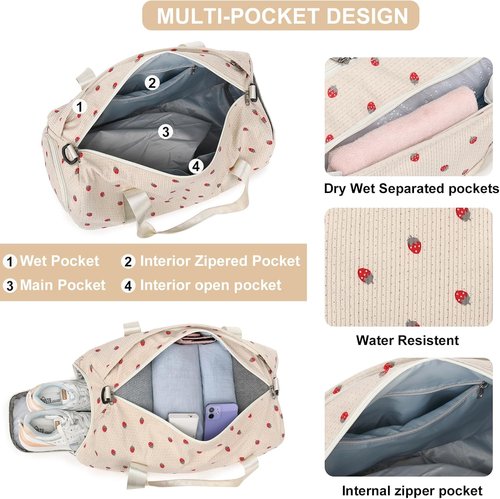 BLUBOON Duffle Bag - Cute Girls' Gym Bag with Shoe Compartment & Waterproof Wet Separation - Ideal for Travel